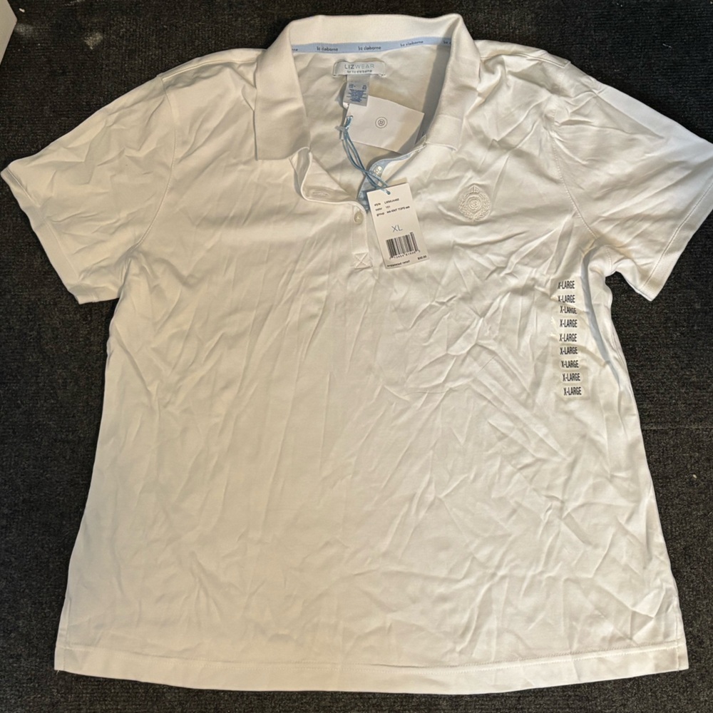 Liz Claiborne Liz wear White Short Sleeve Polo Shirt nwt